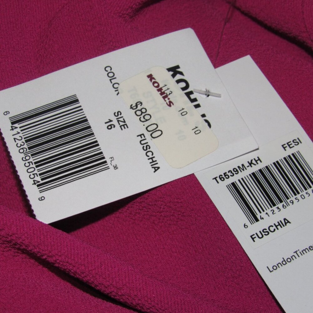 NWT London Times Fuchsia Mock-Neck Tiered Dress Size 16 Romantic Flirty Chic - Picture 6 of 8
